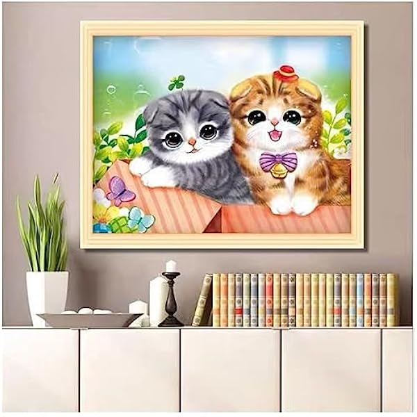 5D DIY Diamond Painting Kit Completo, Due gatti Strass Ricamo Punto Croce Pittura per Adulti Bambini, Paint by Numbers Pittura Diamante kit Perline, per Casa Parete Artigianatoper Decor 80x100cm v-731